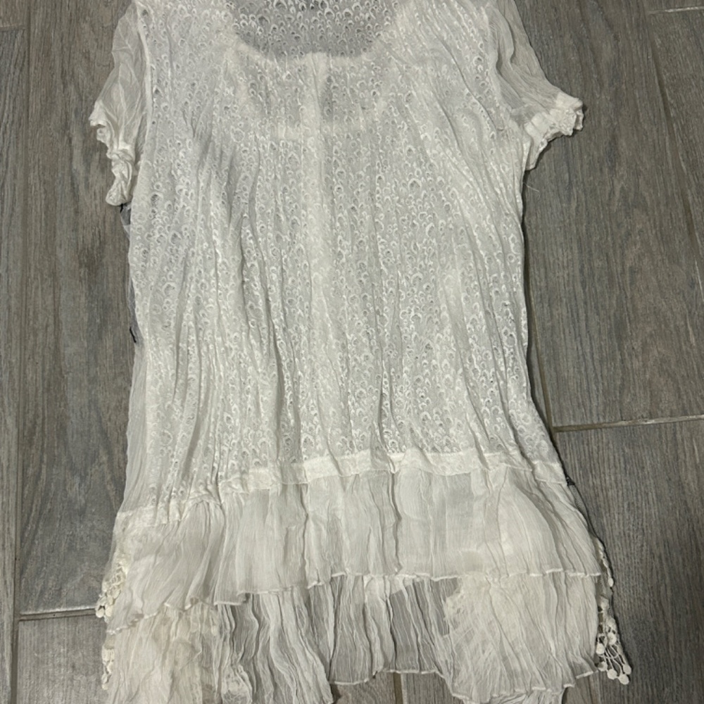 LIKE NEW! Women's Elena Wang Sheer Boho Lace White Layered Tunic - MEDIUM - Picture 10 of 13
